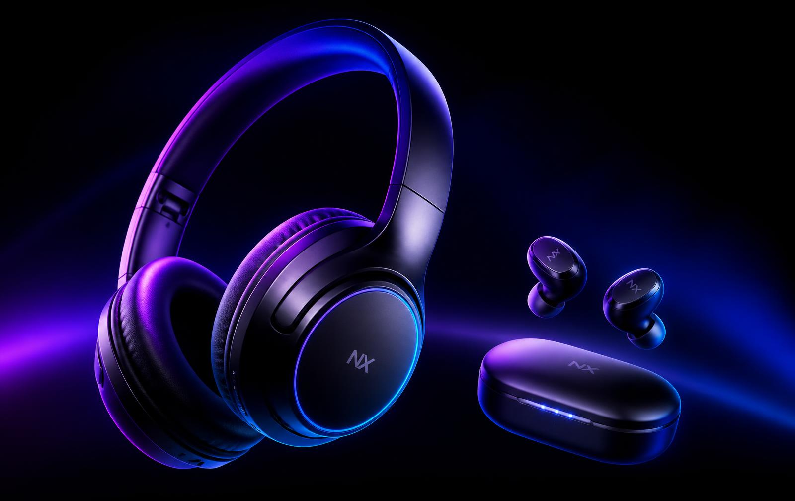 Fones de ouvido premium com luz neon